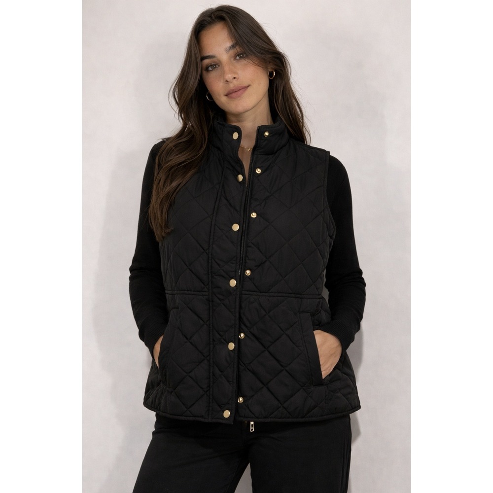 Kim Rogers Women's Size L Quilted Black Plaid Rib Vest  Size L